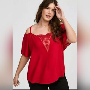 Torrid Georgette Lace Cold Shoulder Flutter Sleeve Top